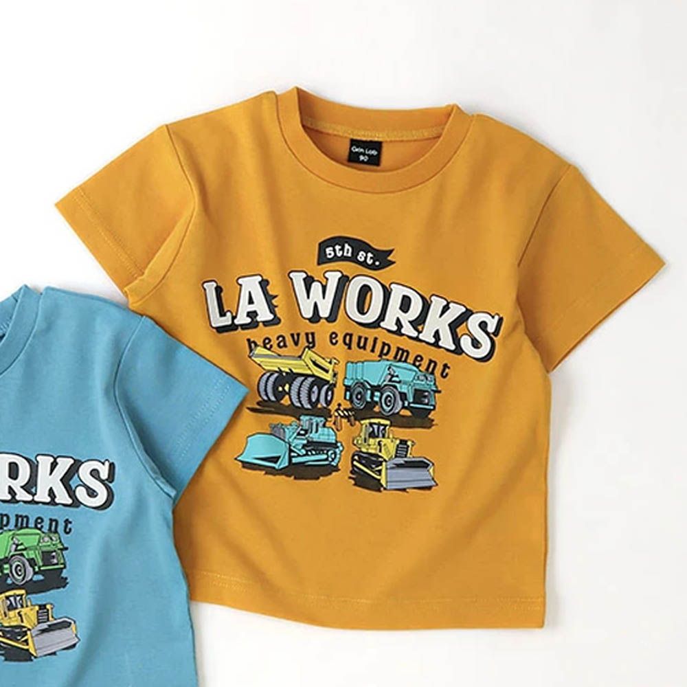 [低價]定番印花短袖上衣-工程車-橘黃