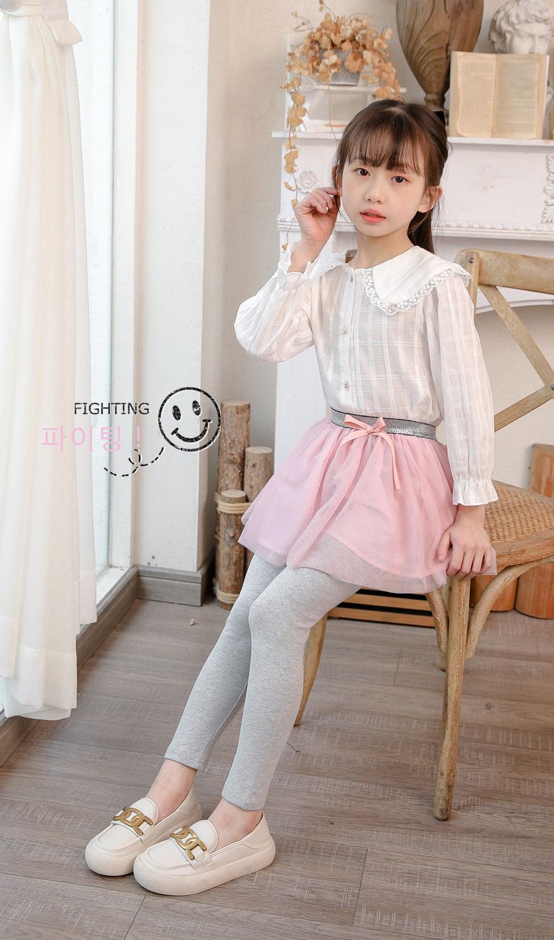 FANMOU - 內搭褲裙-撞色紗裙-灰色x粉色