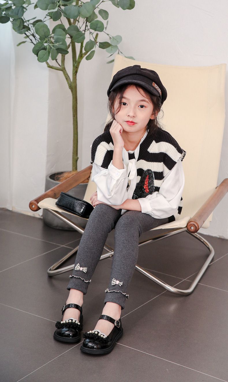 FANMOU - 厚棉氣質內搭褲-蝴蝶結-淺灰色