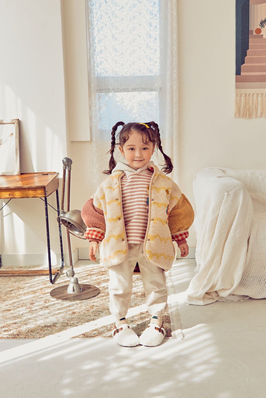 韓國 Mimico - 雙面可穿搖粒絨外套-黃／紅格子