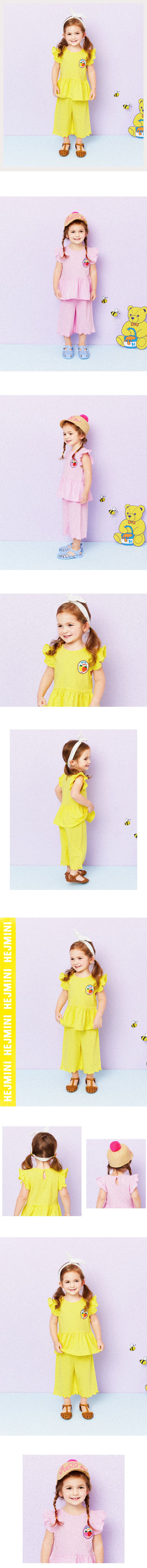 韓國 HEJMINI - 荷葉袖草莓徽章套裝-粉紅