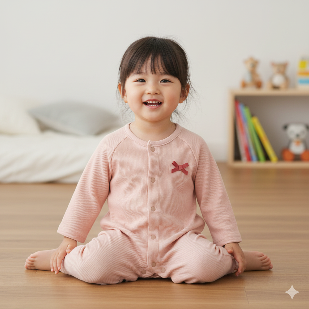 長袖兔裝-羅紋抽針針織布-粉紅色