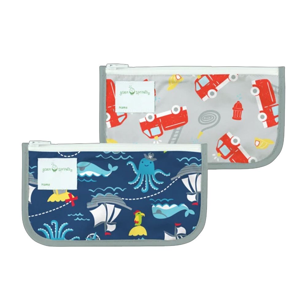 美國 green sprouts - 小綠芽可攜式零食袋、食物袋與小物收納袋(可攜帶固齒器/奶嘴) 兩入組-海上樂園