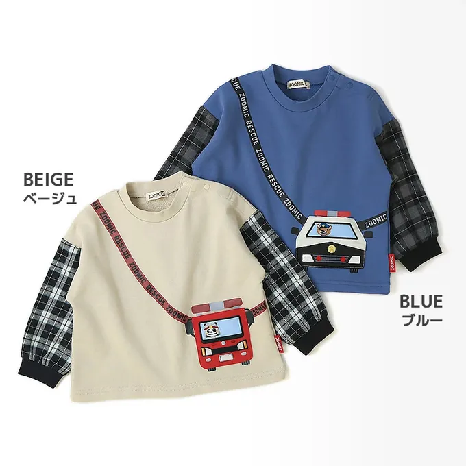 日本 ZOOLAND - 熊熊救援隊 車車口袋長袖上衣-消防車-米杏