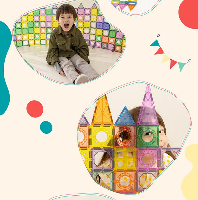 Kikimmy - 亮彩燈光益智磁力片/積木-71 PCS/基礎亮彩燈光組