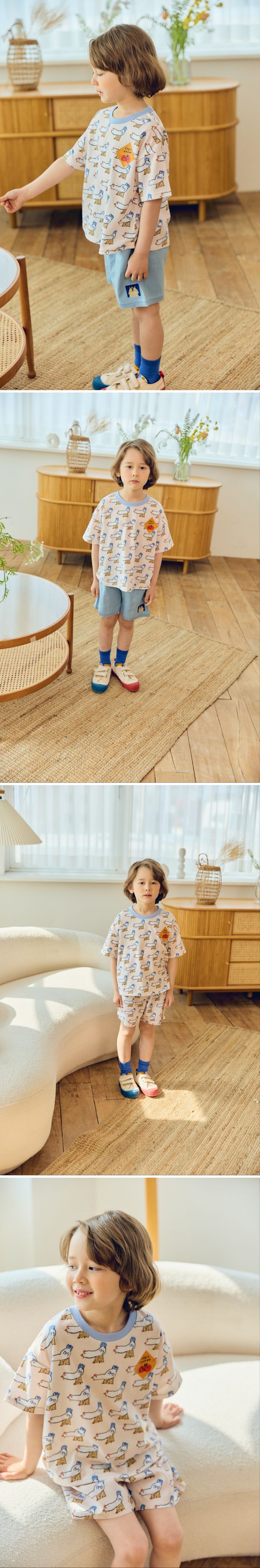 韓國 Mimico - 滿版小雞印短袖上衣-番茄-米