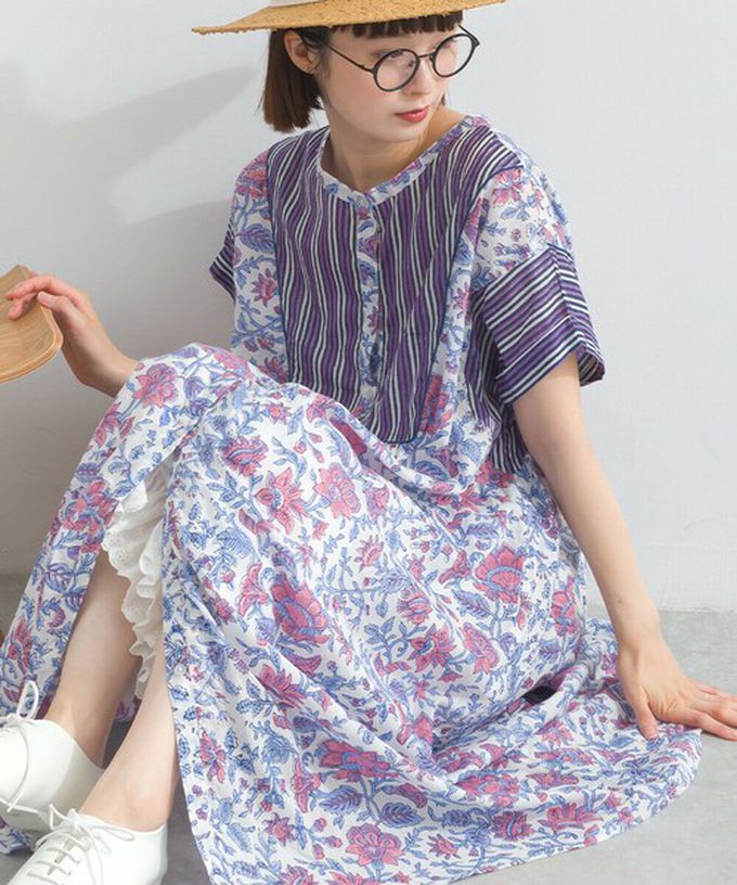 日本 Lupilien - 前後2way 自然風花卉印度棉輕盈洋裝-藍紫