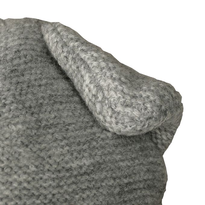 akachan honpo - 冬季針織帽-動物 內裡刷毛-灰色