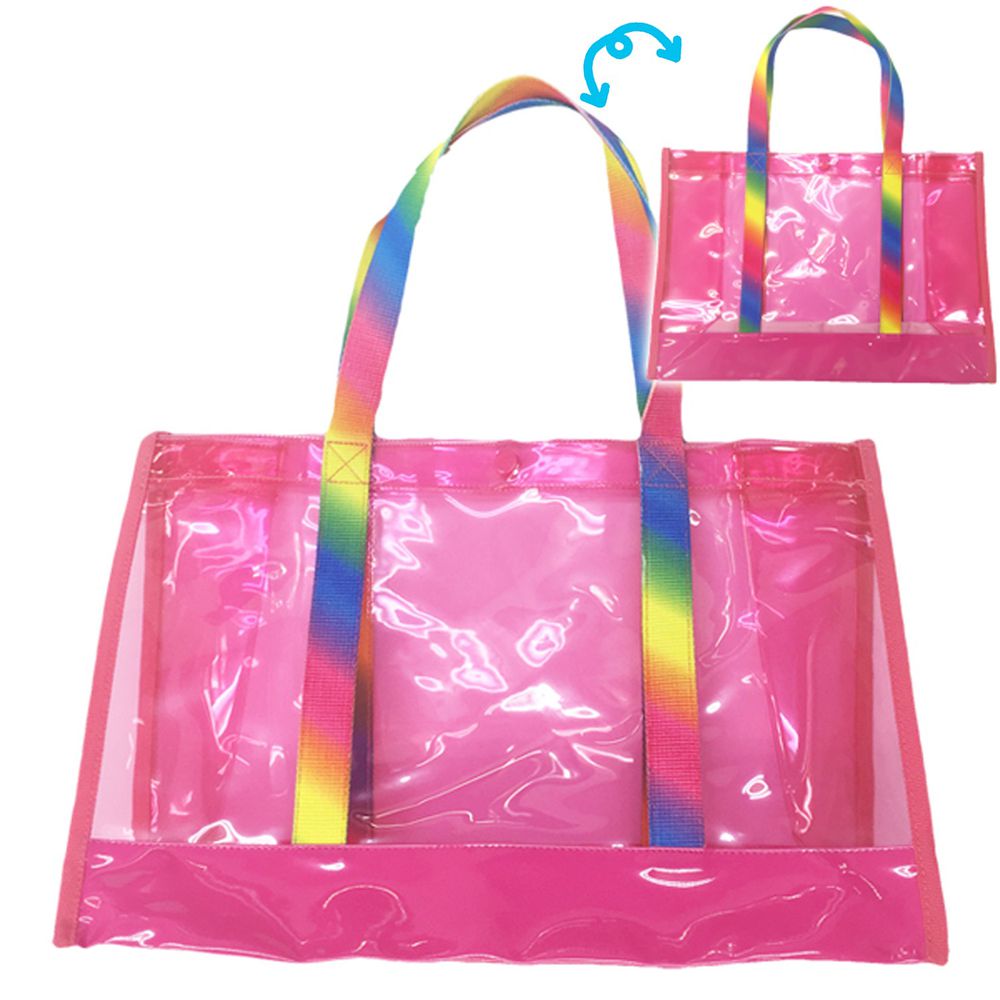 日本服飾代購 - 防水PVC游泳包(雙面圖案設計)-彩虹-桃 (25x36x13cm)