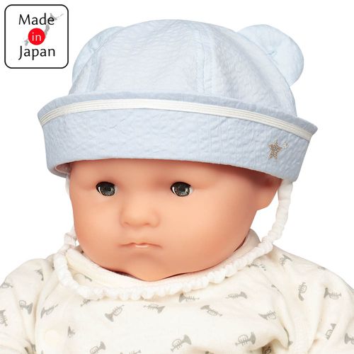 嬰幼兒海軍帽-小熊耳朵-淺藍色-日本製