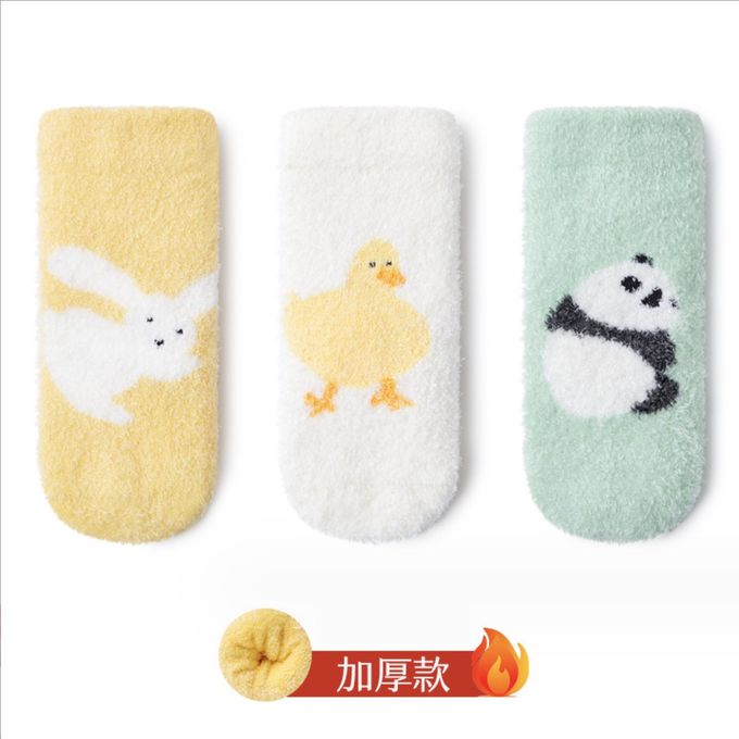 love, charlotte - 可愛動物中筒無骨珊瑚絨襪 (腳長9cm起)-3 雙一組