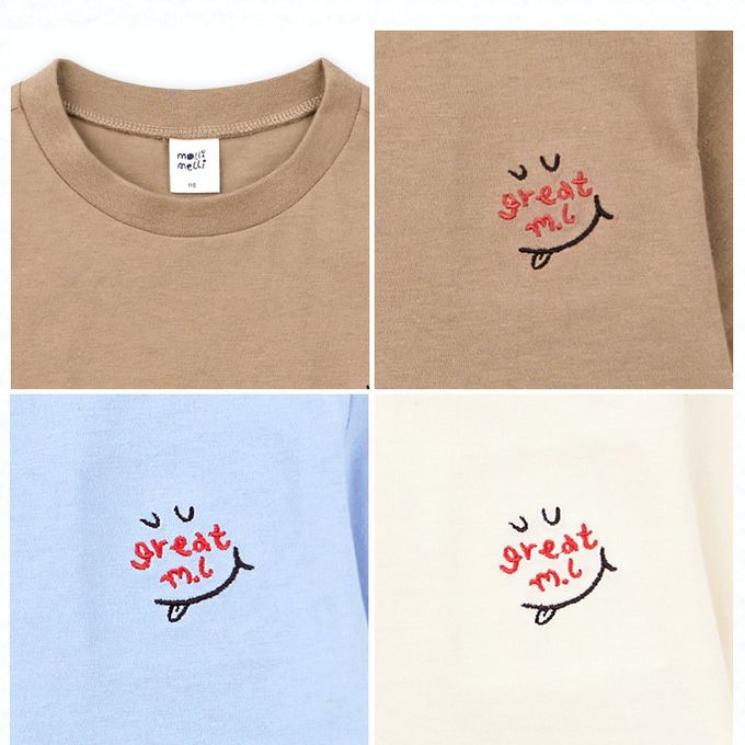 韓國 mollimelli - 胸前微笑刺繡短袖上衣-可可咖