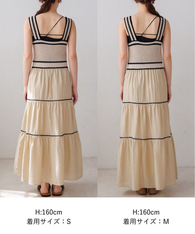 日本 Bab - 純棉針織拼接渡假風無袖洋裝-淺灰綠