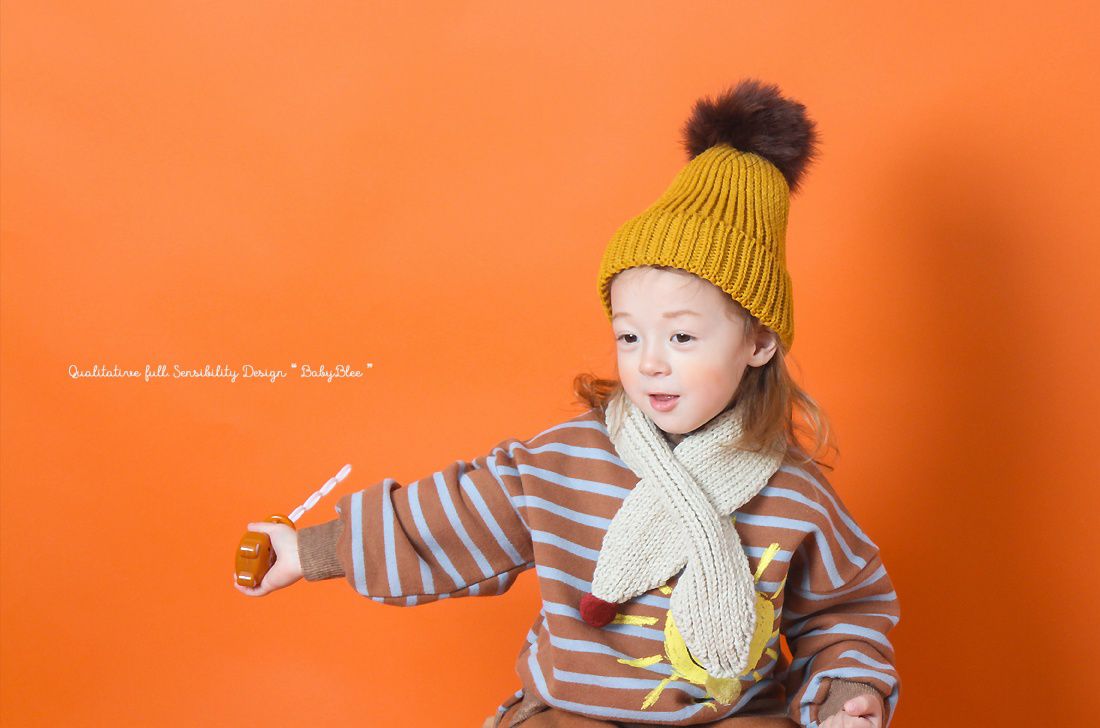 韓國 Babyblee - 雙色球球針織圍巾-粉紅 (FREE)