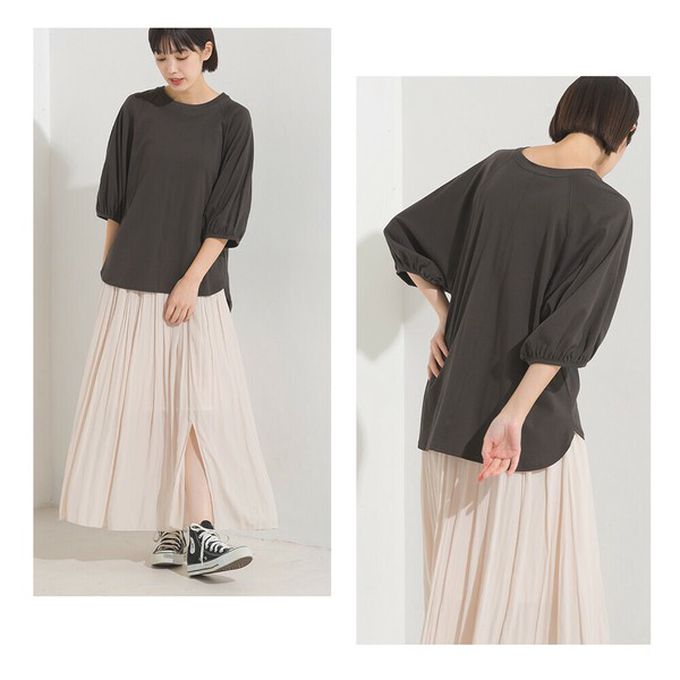 日本 OMNES - 抗透汗 薄透氣球七分袖上衣-白