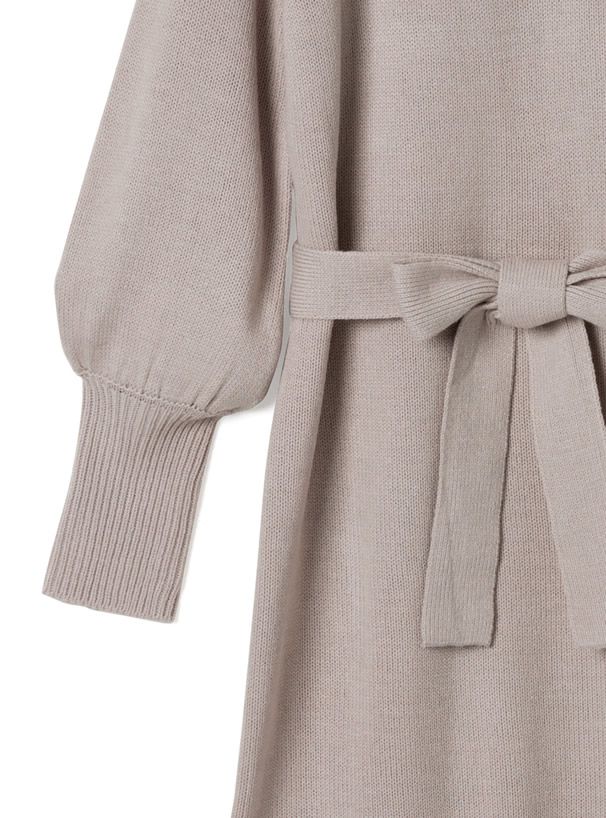 日本 GRL - 針織蝴蝶結綁帶荷葉擺洋裝-象牙白