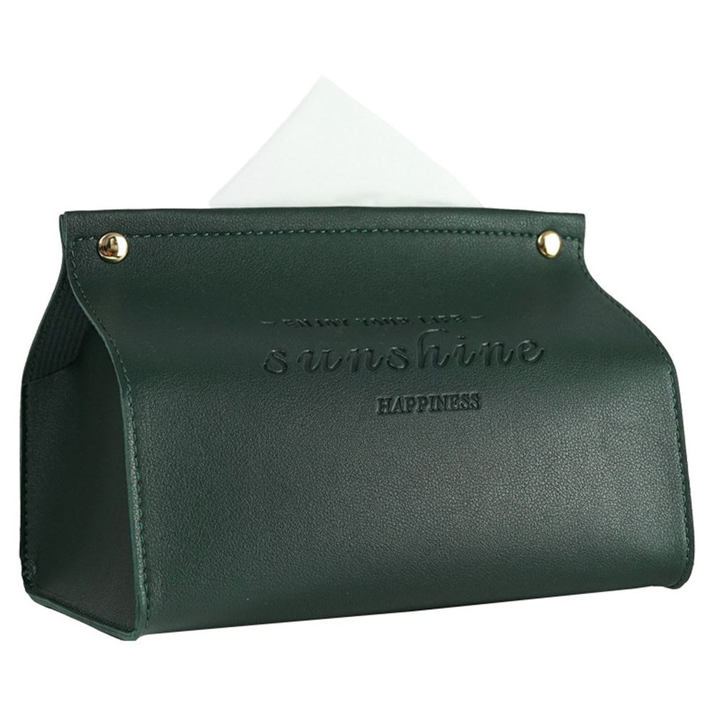 質感皮革面紙盒-平口款-墨綠色 (19.5x12.5x14cm)