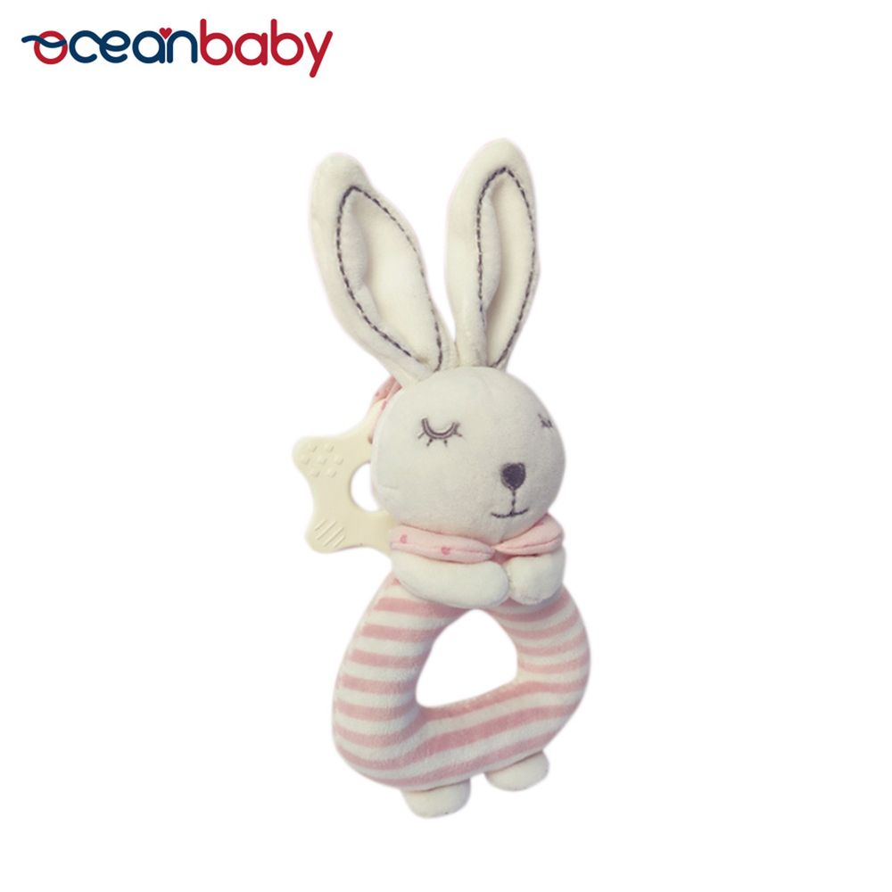 Ocean baby - 可愛動物安撫搖鈴-粉條紋白兔