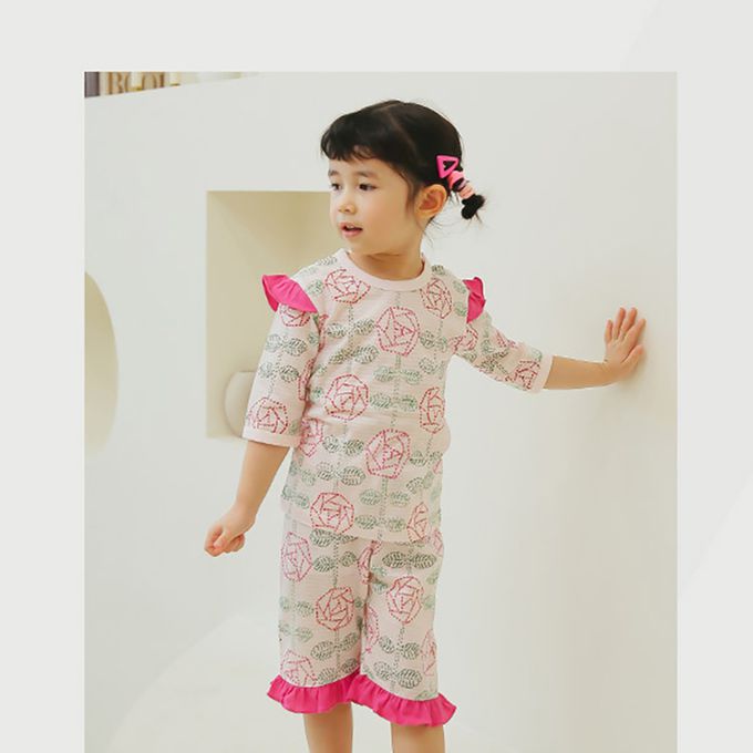 正韓 Puco - 超優質嬰幼兒/兒童七分袖100% 有機純棉家居服/睡衣-玫瑰花園