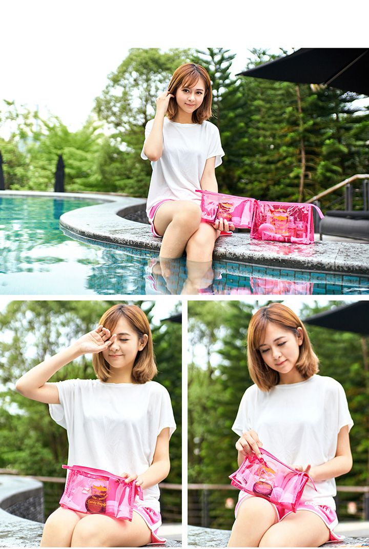 M Square - 字母防水PVC化妝包 S-桃粉色