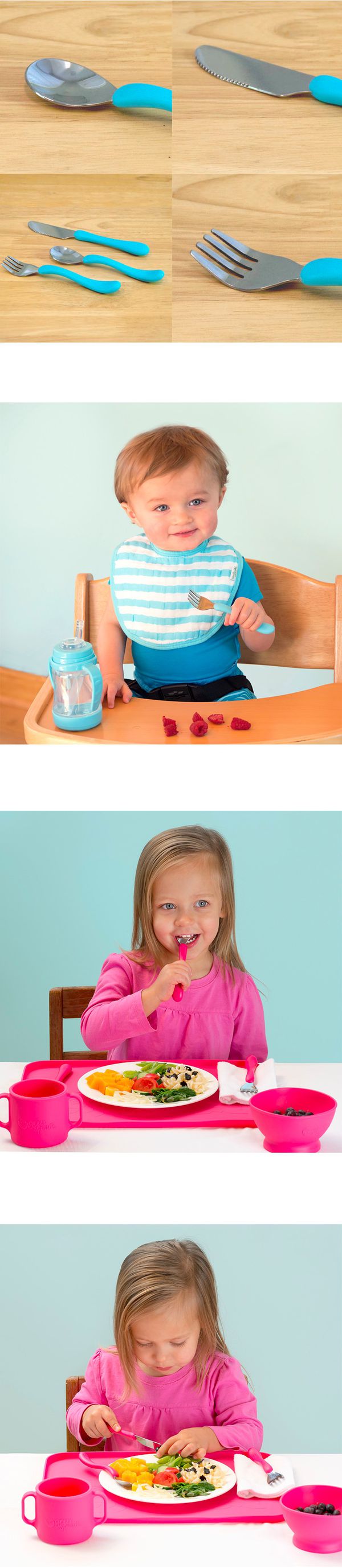 美國 green sprouts - 小綠芽寶寶學習吃飯湯匙叉子-3入組-桃紅組