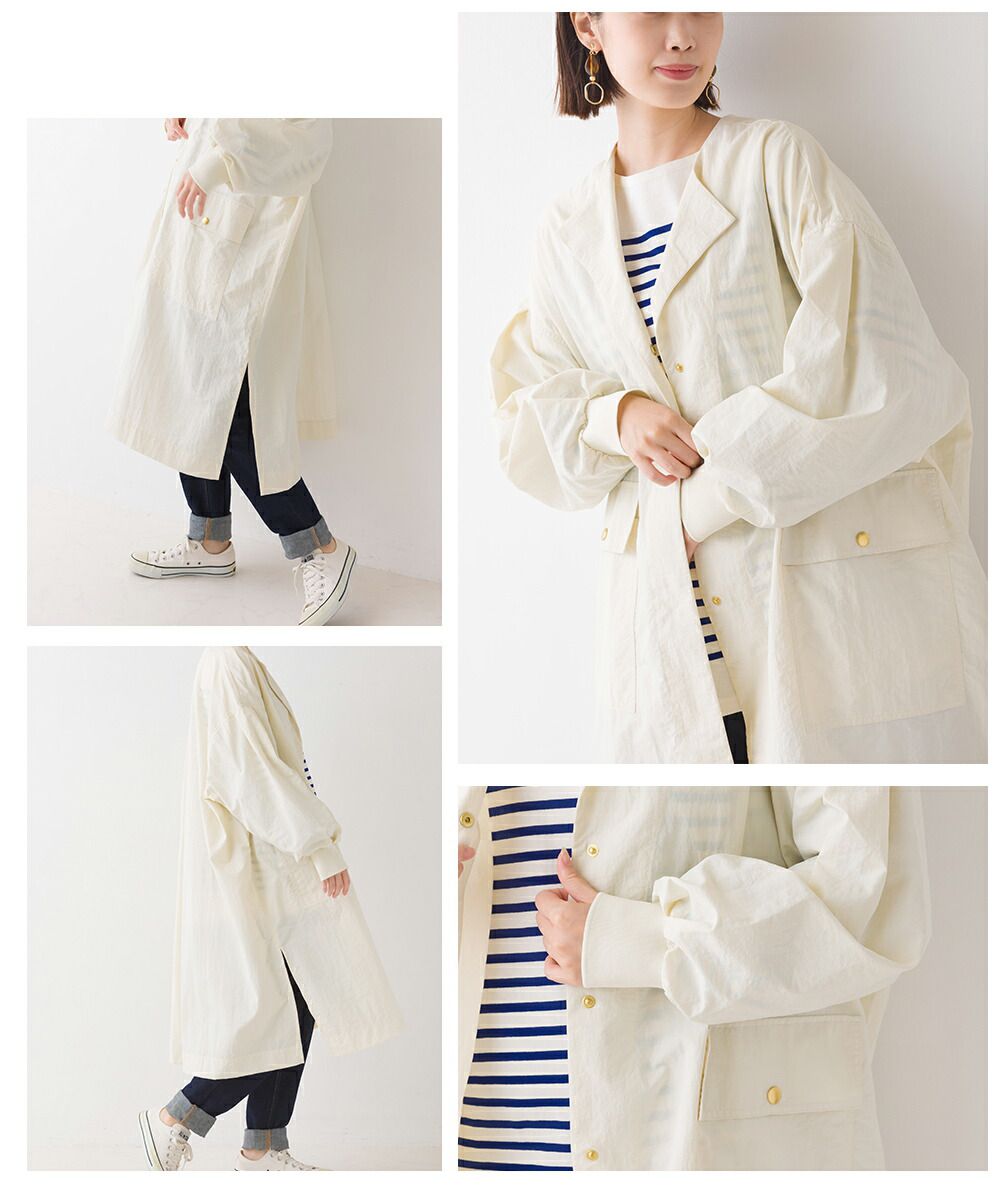 日本 OMNES - 撥水加工 輕量尼龍長版風衣-海軍藍