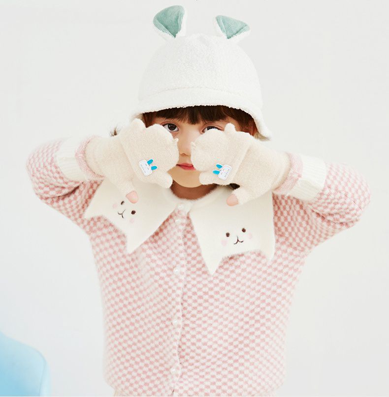 兒童毛絨絨翻蓋手套-鹿寶寶-米白色 (建議6-10歲)