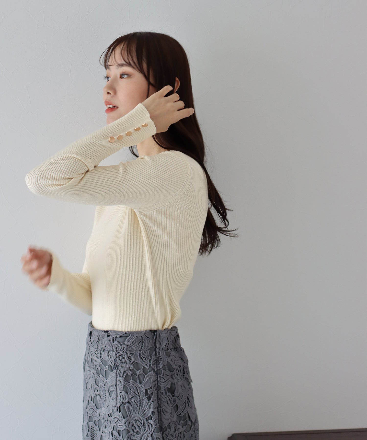 日本 BLUE EAST - 時尚金釦羅紋針織上衣-墨綠