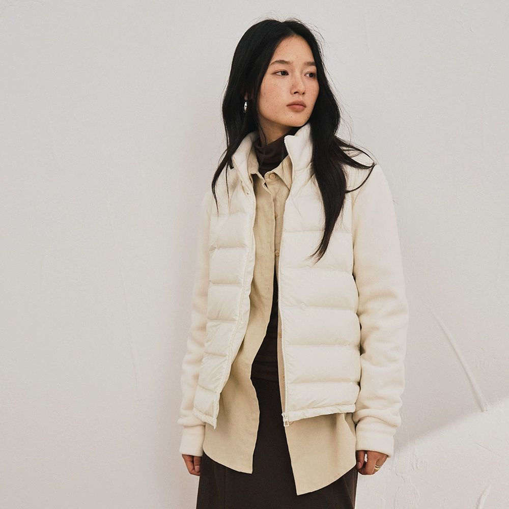 90%羽絨拼接搖粒絨外套-純淨白