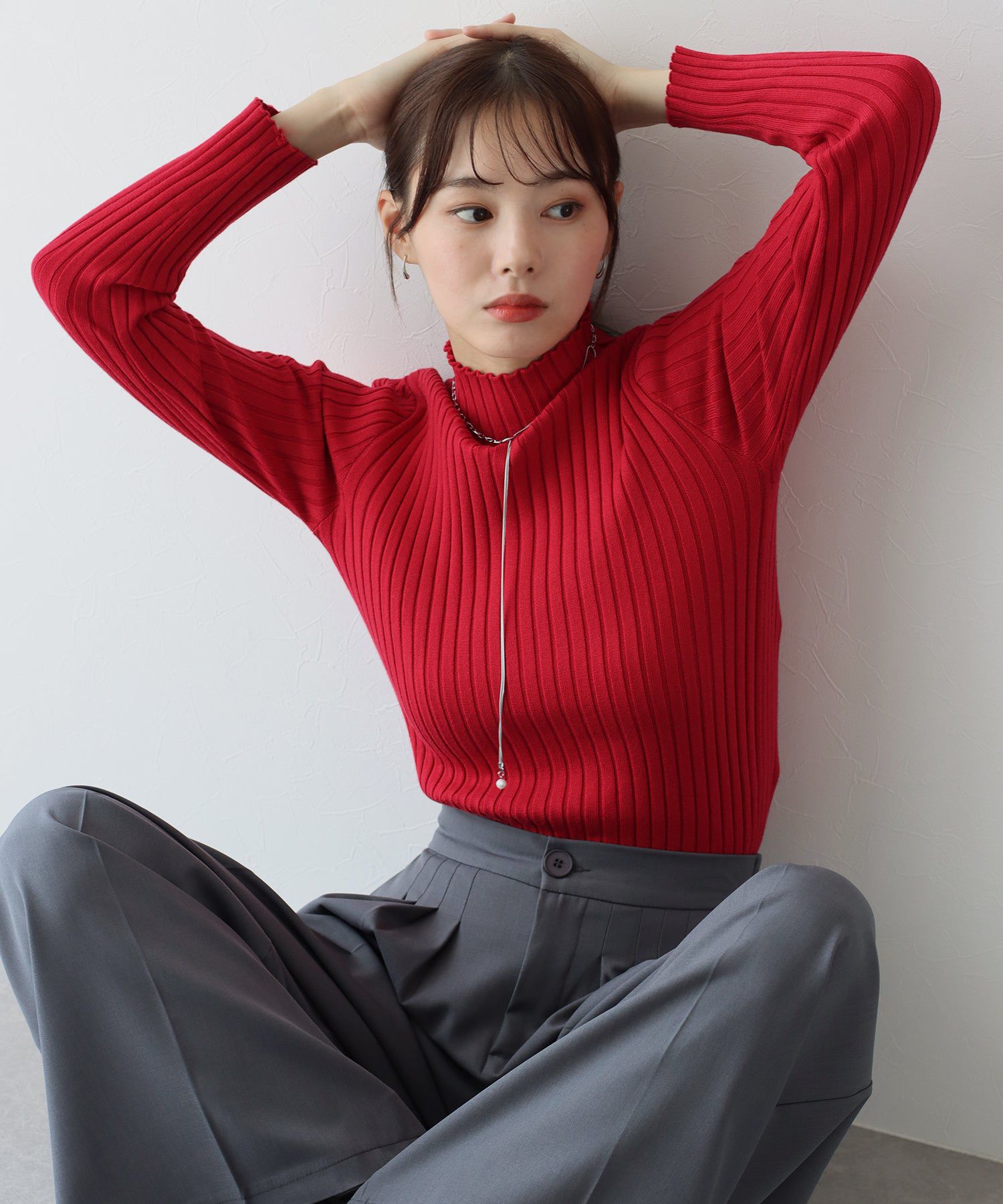 日本 BLUE EAST - 彈性百搭羅紋長袖上衣-黑