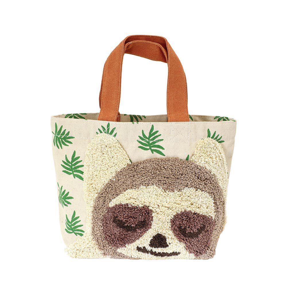 日本 TOMO - 可愛動物刺繡帆布包/提袋-樹懶-米白 (30×20×D10cm)