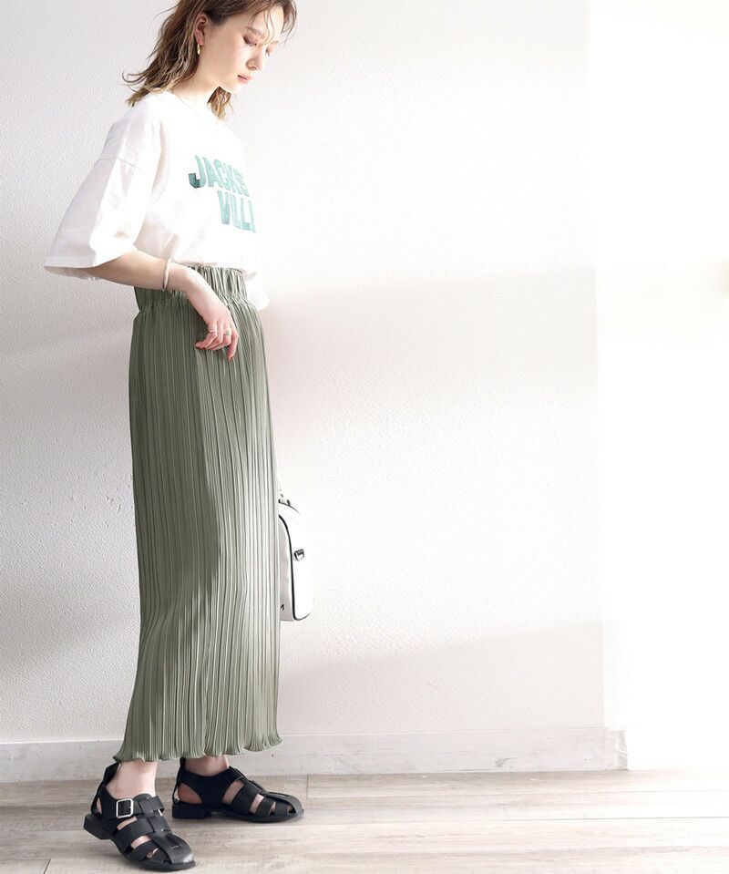 日本 Classical Elf - 經典楊柳百摺直筒裙-米杏