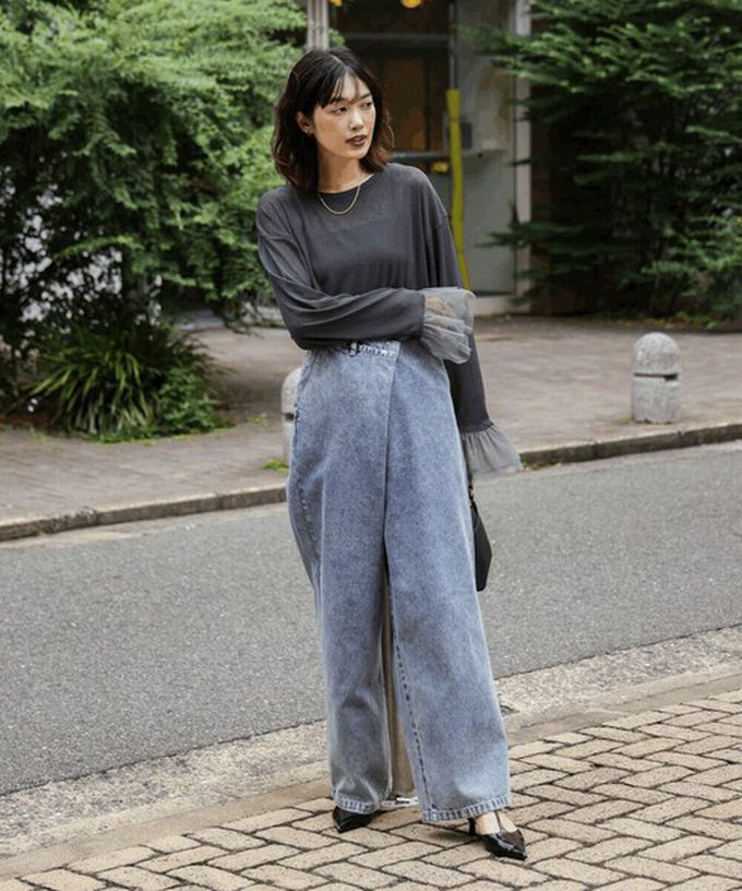 日本 Bab - 雙層薄紗拼接俏麗長袖上衣-象牙白