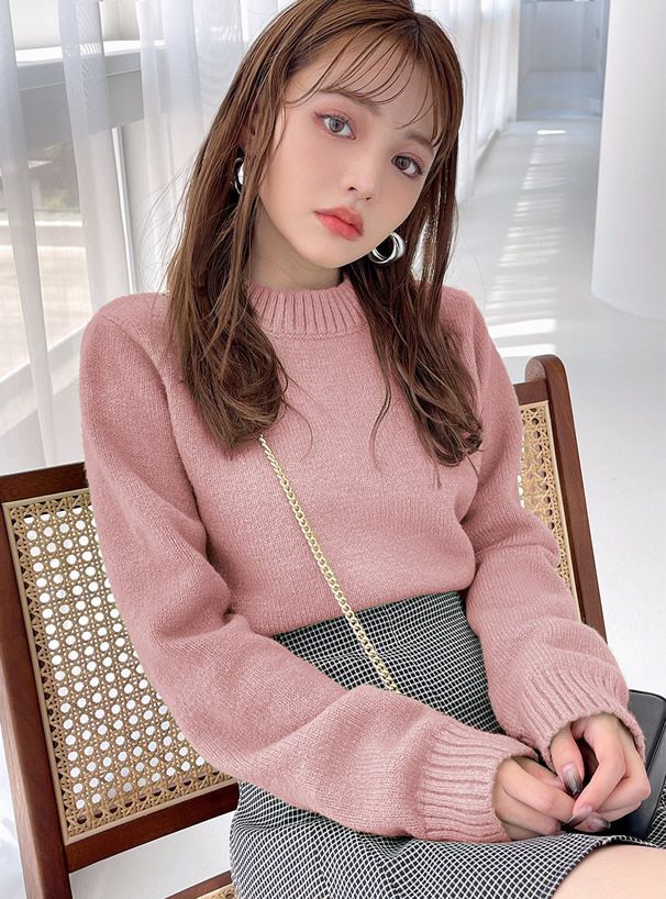 日本 GRL - 短版簡約圓領針織毛衣-淺灰 (F)