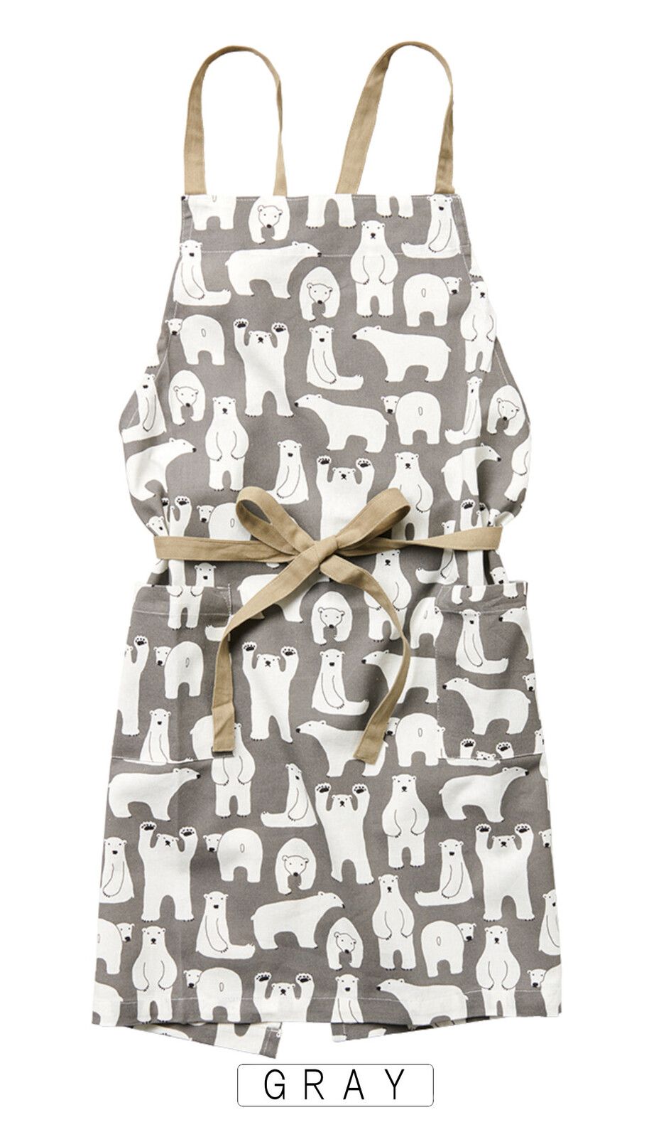 日本代購 - 印度棉大人料理圍裙(雙口袋)-北極熊-粉