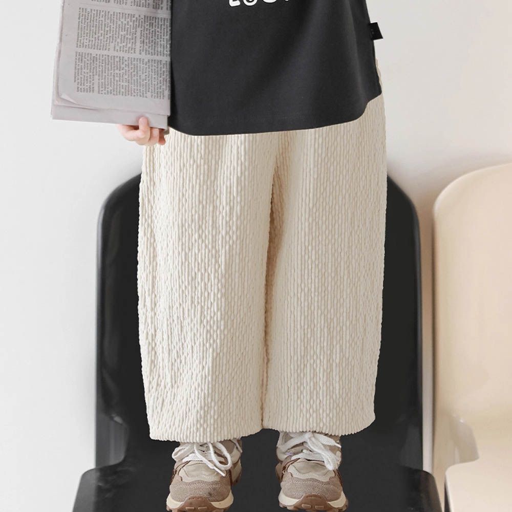 彈力泡泡燈芯絨休閒長褲-米色