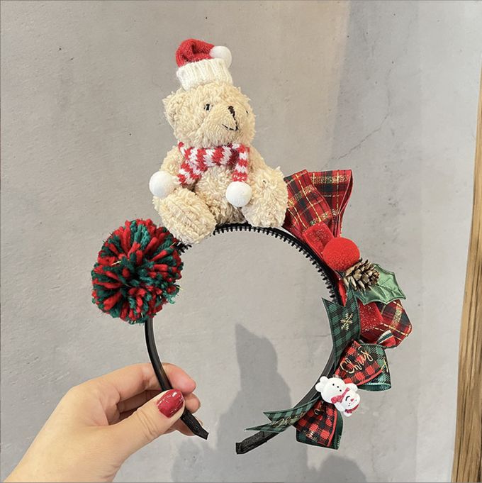 Love, Charlotte - 聖誕小熊玩偶蝴蝶結毛毛球髮箍-袋裝