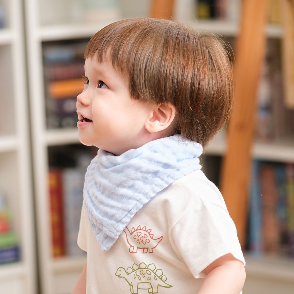 棉之境 6層純棉紗布三角領巾/圍兜-2入組-藍色-28x28cm