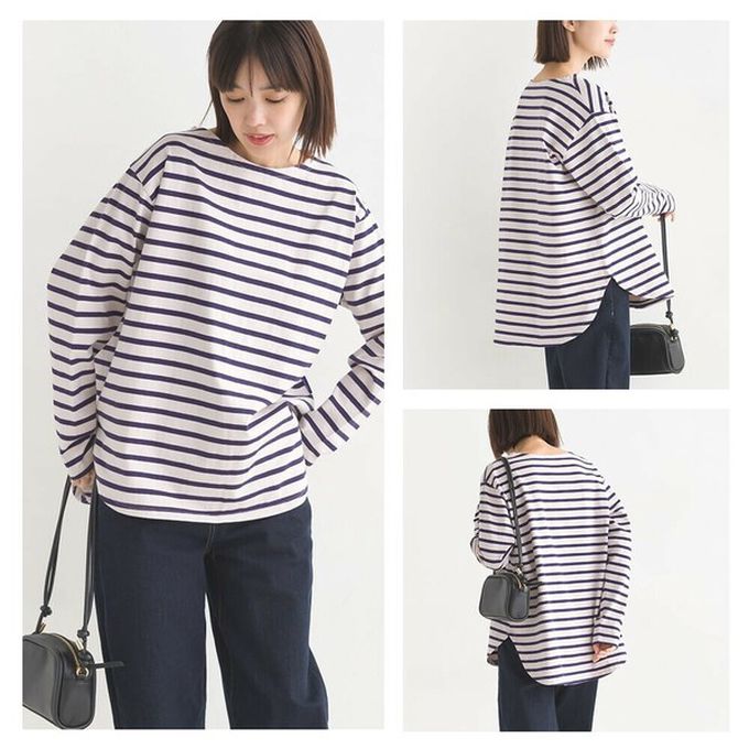 日本 OMNES - 純棉厚磅定番條紋長袖上衣-黑x白