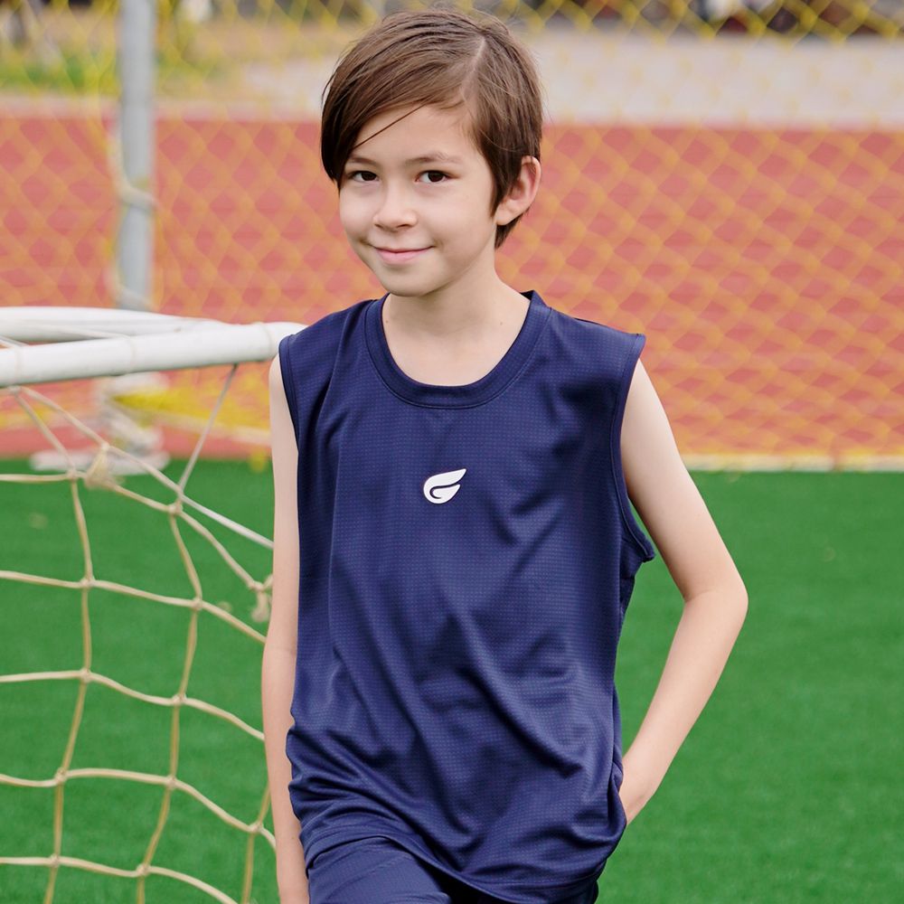 兒童盾形速乾排汗衣-背心款-深藍