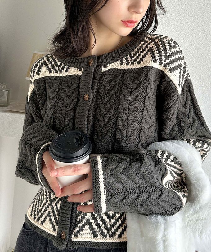 日本 Classical Elf - mily bilet 復古風北歐圖騰2way針織毛衣-藍