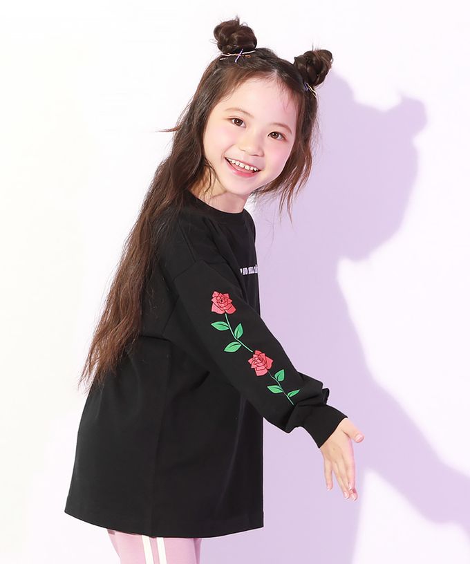 日本 devirock - DANCE 純棉舒適寬版長袖上衣-手臂玫瑰-白