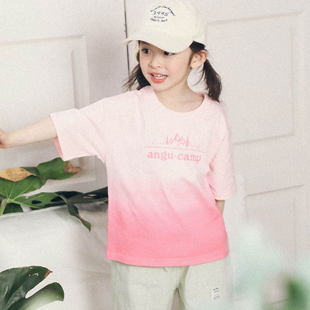 純棉圓領短袖上衣-山系露營-漸層粉