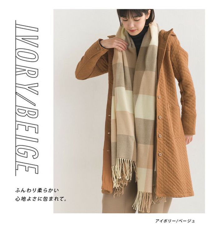 日本 OMNES - 羊毛混紡經典格紋圍巾披肩-B(灰x紅)