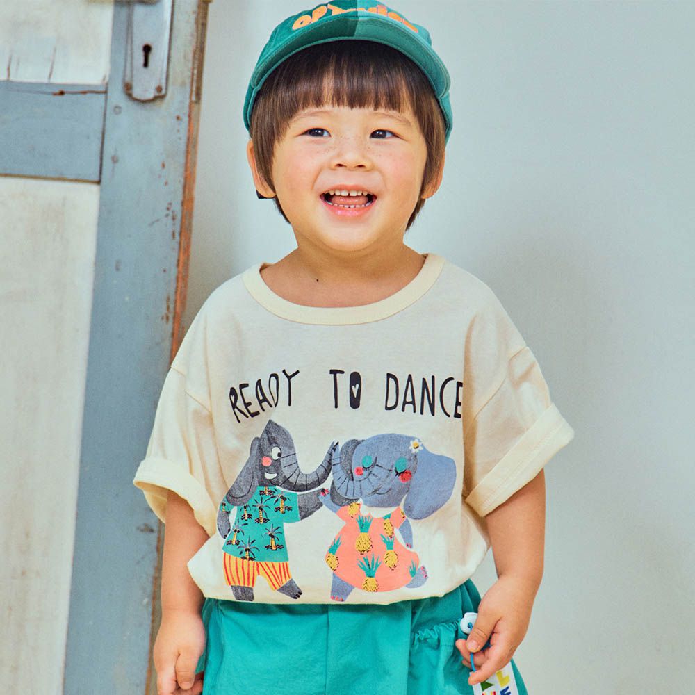 動物塗鴉短袖上衣-夏威夷大象-米