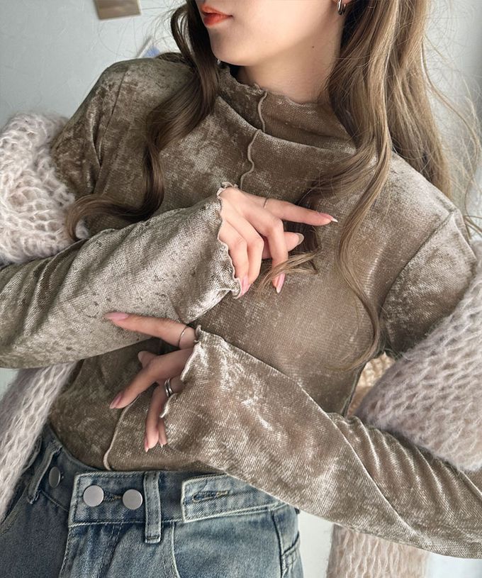 日本 Classical Elf - 前後2way 小奢華絲絨木耳長袖上衣-炭灰