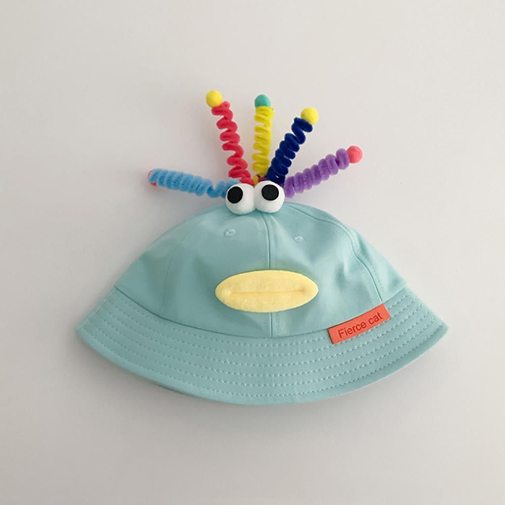 兒童防曬遮陽漁夫帽-童趣臉臉-天藍色 (48-50CM)