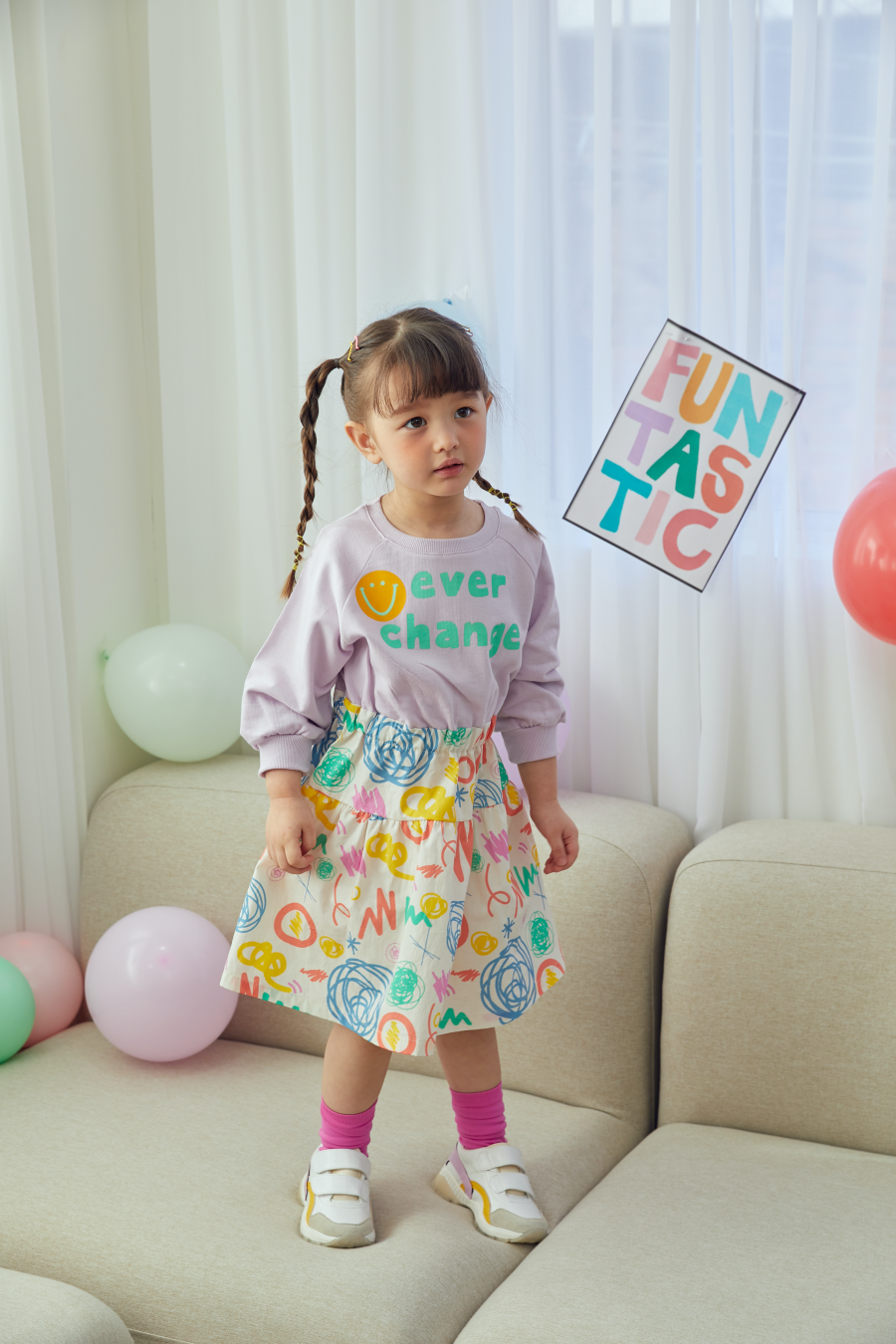 韓國 MINIATURE - 彩虹雛菊拼接縮腰洋裝-紫