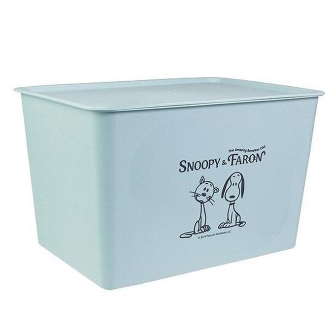 日本錦化成 - 日本製收納箱附蓋S-史努比-淺藍-19*27*12cm-4L