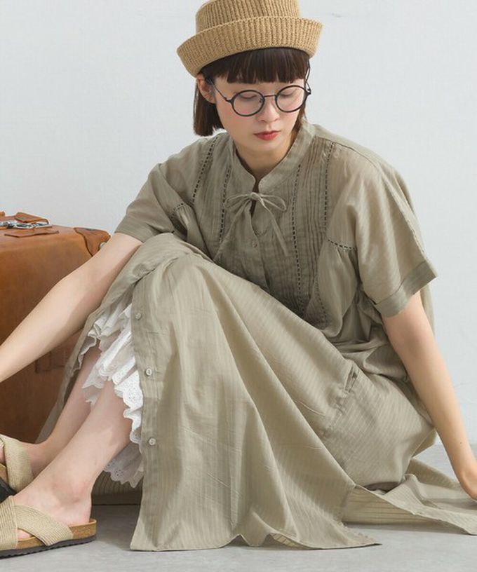 日本 Lupilien - 100%印度棉 細緻鏤空蝴蝶結短袖洋裝-黑